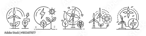 Eco-friendly clean energy production with wind turbines & nature symbols