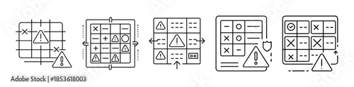 Grid data risk assessment, error management system line icons pack