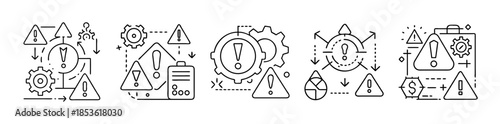 System alerts and risk management line art collection with gear icons