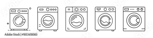 Washing machine outline icons set for laundry and home appliances