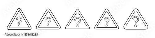 Five question mark outline warning signs representing query uncertainty