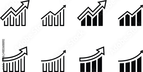 Growth icon Set. Containing performance, gain, improvement, grow, chart, increase, evolution and development icons. Solid icon collection. Vector illustration.