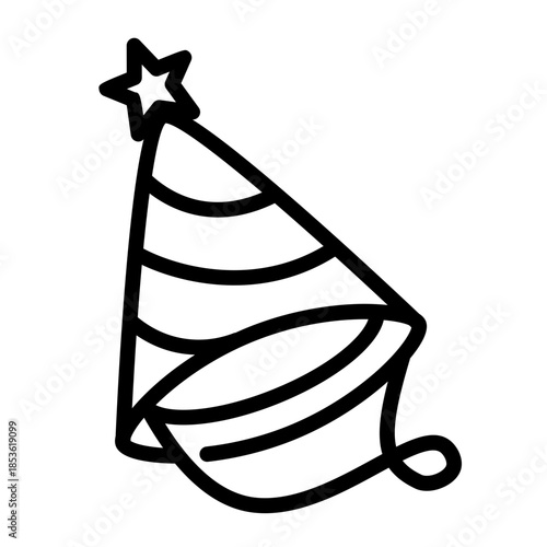 New Years Party Hat Icon Black Outline