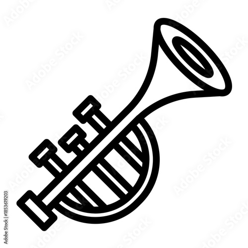 Simple Black Outline Drawing of a Trumpet on a White Background