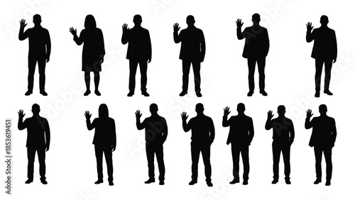 A collection of diverse people in various poses presented as a striking silhouette
