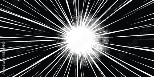 Intense speed lines and radial light burst in a classic manga comic book style background effect