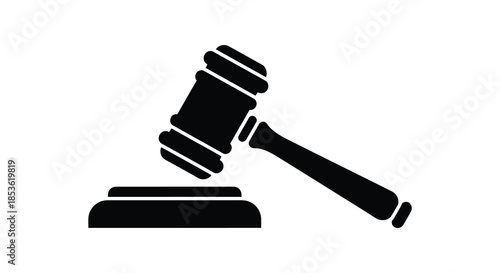 A striking black silhouette of a gavel resting on a sound block symbolizing justice and legal proceedings silhouette