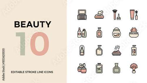 Collection of Beauty and Cosmetics Line Icons.