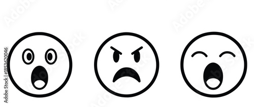 Set of surprised, angry, and laughing emoticon faces