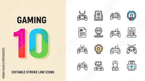 Gaming Icons Collection Representing Various Aspects of Video Games.