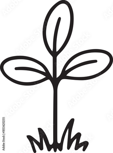 Minimalist sprout line art for organic growth and environment logo design