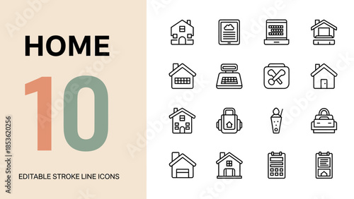 Home Icons Collection Editable Stroke Line Art.