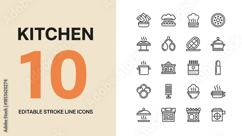 Kitchen Editable Stroke Line Icons Collection.