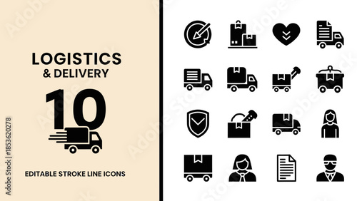 Logistics and Delivery Editable Stroke Line Icons Set.