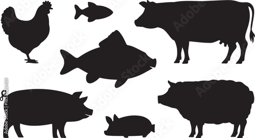 Farm animals vector collection silhouette set