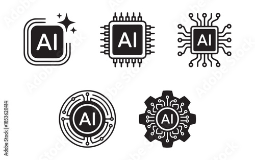 Artificial intelligence technology icons set
