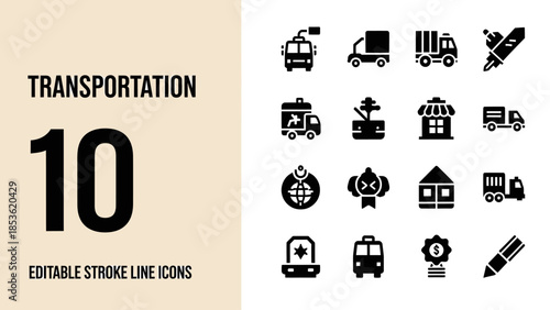 Transportation Icons Collection Editable Stroke Line Icons Set.