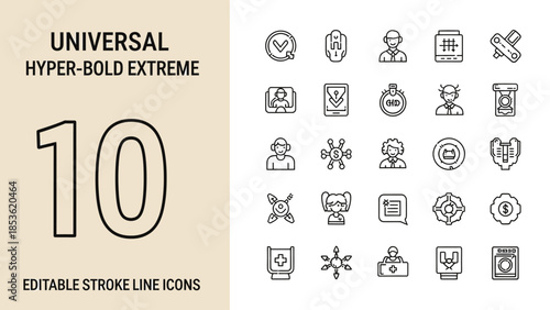 Universal Hyper Bold Extreme Editable Stroke Line Icons Collection.