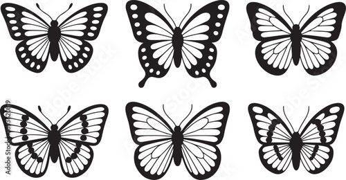 Colorful butterfly collection set flying isolated vector illustration