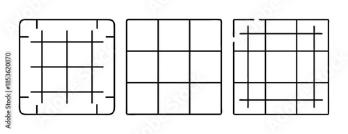 Abstract representation of three different grid patterns and lines