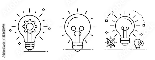 Creative ideas and innovation process concept line icon collection set