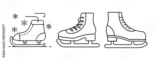 Ice skates line art icons set for winter sports and recreation