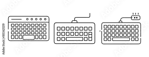 Collection of computer keyboard line icons for tech and digital design.