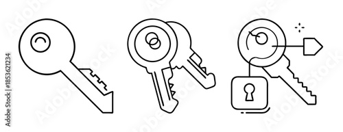 Key icons illustrating digital security, access, and lock concepts