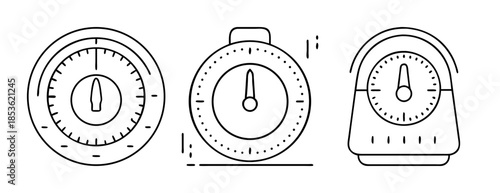 Minimalist outline icons of kitchen timers and measuring scales
