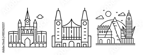 Minimalist line art collection of world famous landmarks and buildings
