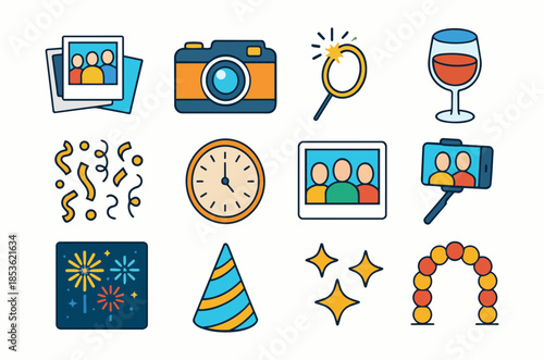 Collection of Flat Design Party and Celebration Icons vector illustration