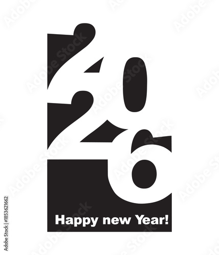 Bold Black and White Graphic for Happy New Year 2026 text
