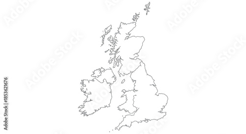 A detailed outline drawing depicts the geographical shape of the british isles a striking silhouette