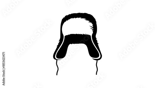 Ushanka Hat with Ear Flaps, black isolated silhouette