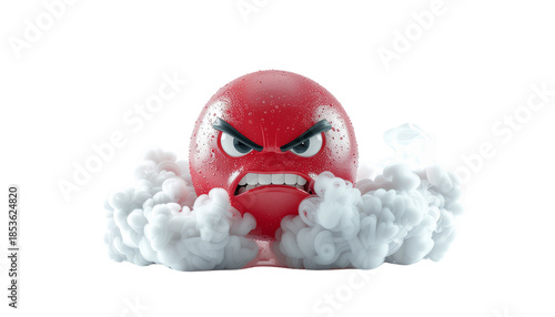 Angry Red Emoji with Steam isolated on a solid white background Png