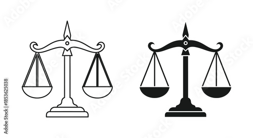 A balanced depiction of justice with scales presented in both positive and negative space silhouette