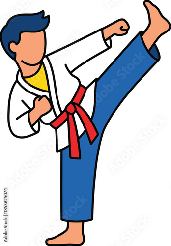 Karate practitioner performing high kick