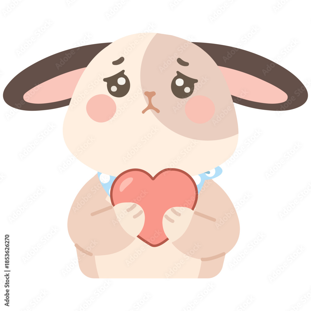 Fototapeta premium Sad Cartoon Bunny Holding a Heart