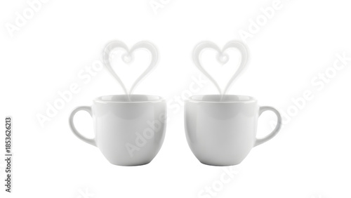 Pair of white cups isolated on transparent background