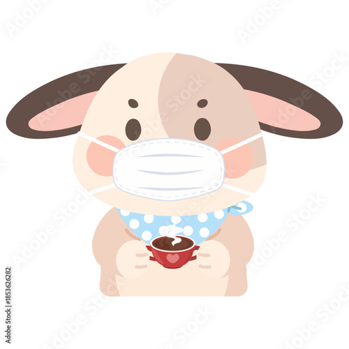 Rabibt Wearing Mask While Holding Hot Chocolate