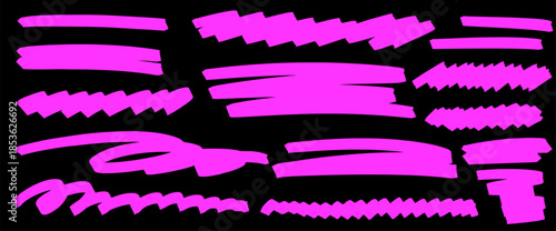 Hand drawn abstract shapes with marker texture on paper, a bright highlight traces each line. Dynamic underline marks on paper bring marker energy and highlight clarity to the flowing line underline.