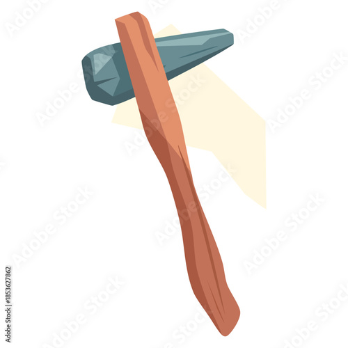 Hammer as ancient tool with wooden shaft and stone head vector illustration perfect for historical construction tool archaeology or traditional manual tool themed artwork