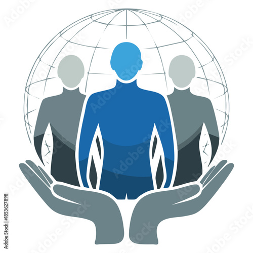 Hand and world symbol in global business vector logo template perfect for job support teamwork international cooperation and professional corporate themes