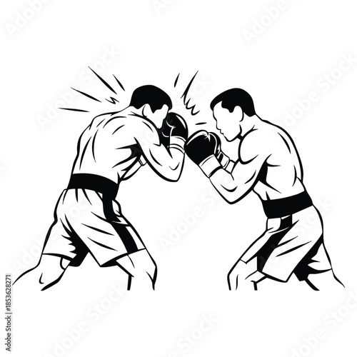 Hand drawn sketch of boxing fight fresh punches black and white vector illustration suitable for sports design action scene or athletic themed artwork