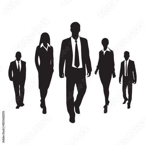 Global business team silhouette walking with world map vector illustration
Corporate professionals leadership concept silhouette vector
International business people teamwork silho