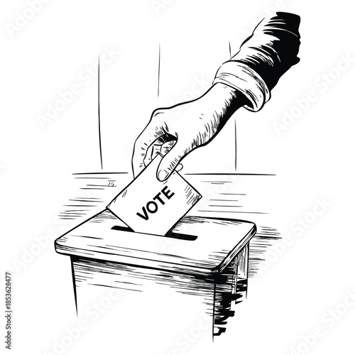 Hand drawn vector illustration of vote concept ideal for elections, democracy, political campaigns, civic engagement, and social awareness themed artwork
