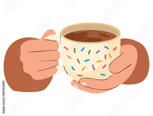 Hand holding coffee cup with aromatic drink vector illustration perfect for cafe menu packaging logo design or beverage themed creative artwork