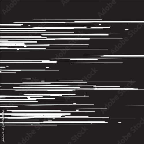 Tableau sur toile Glitchy white lines on black background create a digital distortion effect vecto