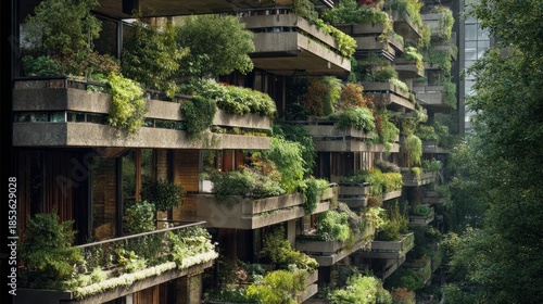 barbican estate building adorned with lush greenery on balconies suitable for real estate or urban architecture concepts vibrant and verdant architectural composition