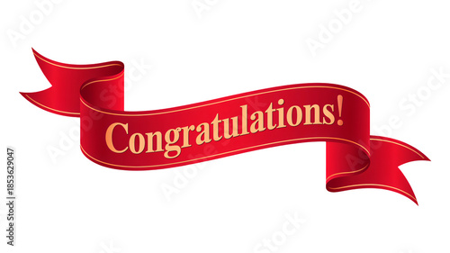 Congratulations message on red ribbon banner